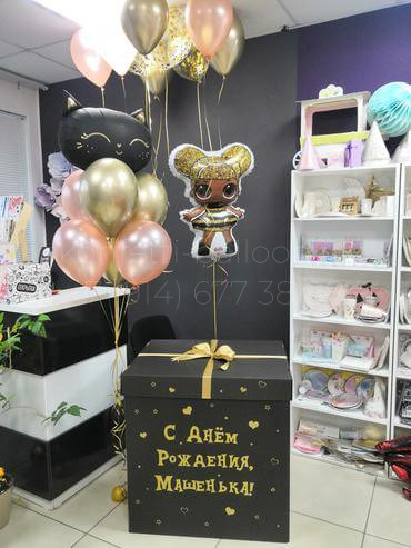 Коробка сюрприз с шарами с куклой LOL и кошечкой