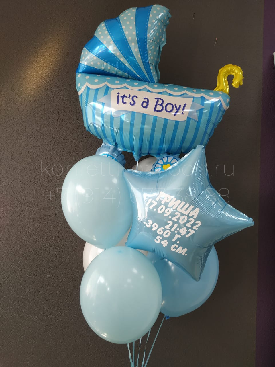 Композиция из гелиевых шаров на выписку из роддома