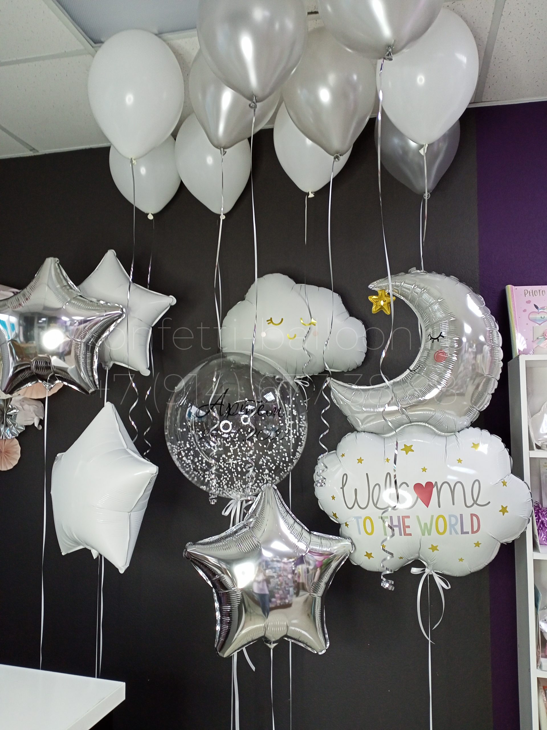 Композиция из гелиевых шаров на выписку из роддома