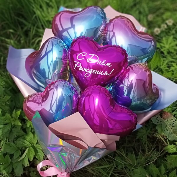 Крафтовый букет из шаров, S, Сердца