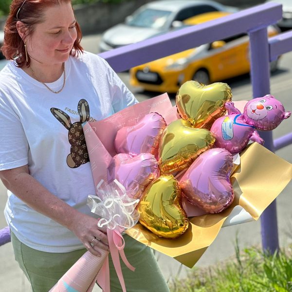 Крафтовый букет из шаров, S, Выписка из роддома малышки