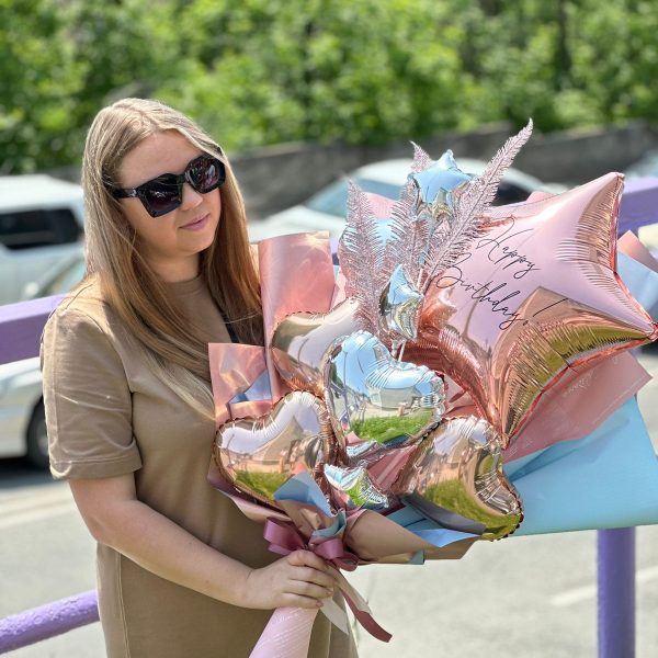 Крафтовый букет из шаров M, Розовое золото