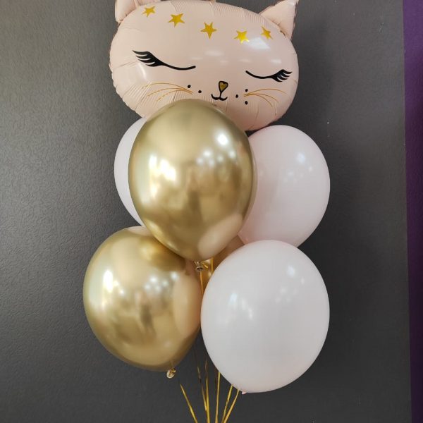 Композиция из гелиевых шаров с кошечкой для девочки