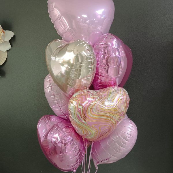Композиция из гелиевых фольгированных сердец 10 шт