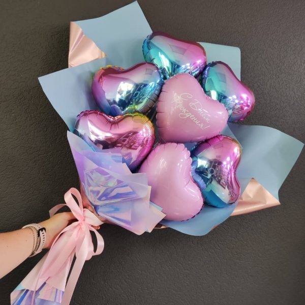 Крафтовый букет из фольгированных сердец мини размер S