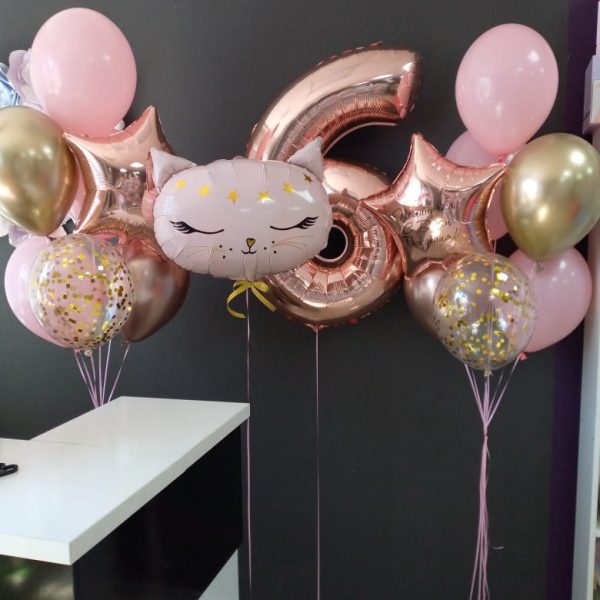 Композиция из гелиевых шаров с кошечкой на 6 лет