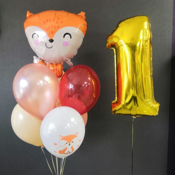 Композиция из гелиевых шаров с лисичкой на 1 годик