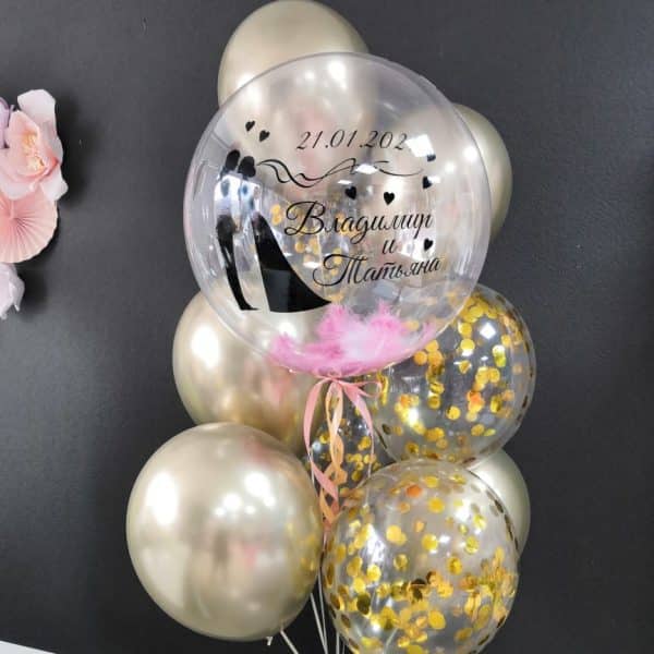 Композиция из гелиевых шаров с шаром Bubbles на свадьбу