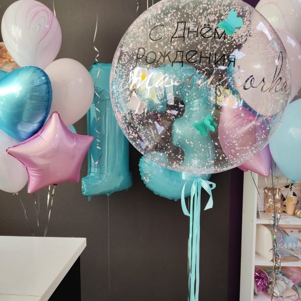 Композиция из шаров для девочки с шаром Bubbles