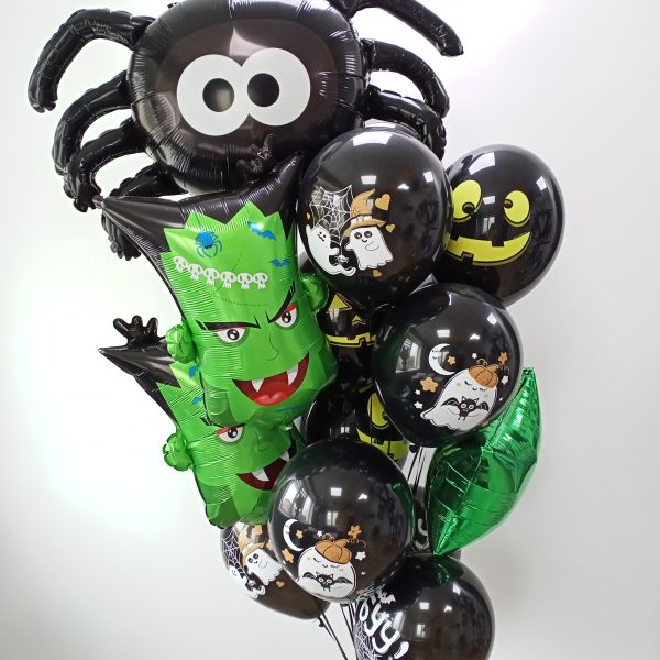 Композиция из гелиевых шаров с пауком и Франкенштейном на Хэллоуин Halloween