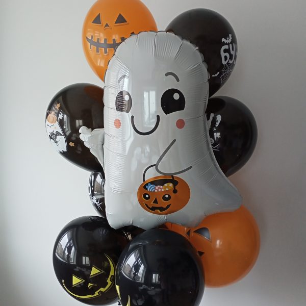 Композиция из гелиевых шаров с милым привидением на Хэллоуин Halloween