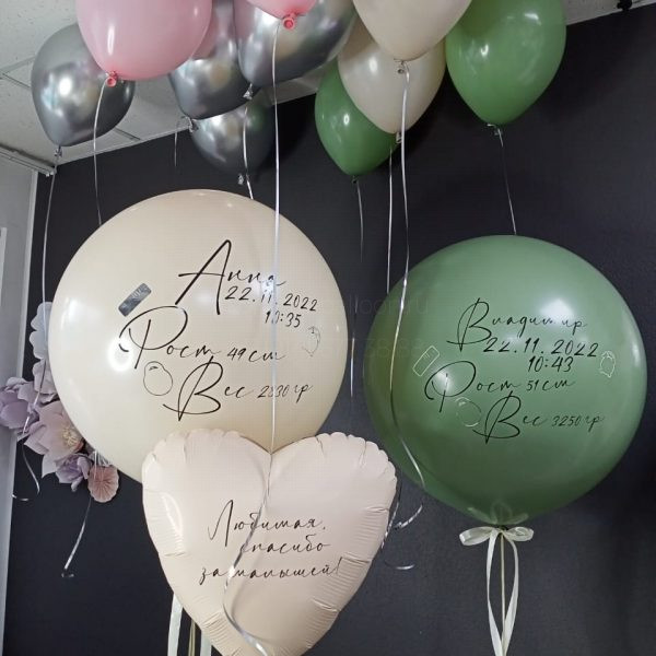Композиция из гелиевых шаров на выписку двойни