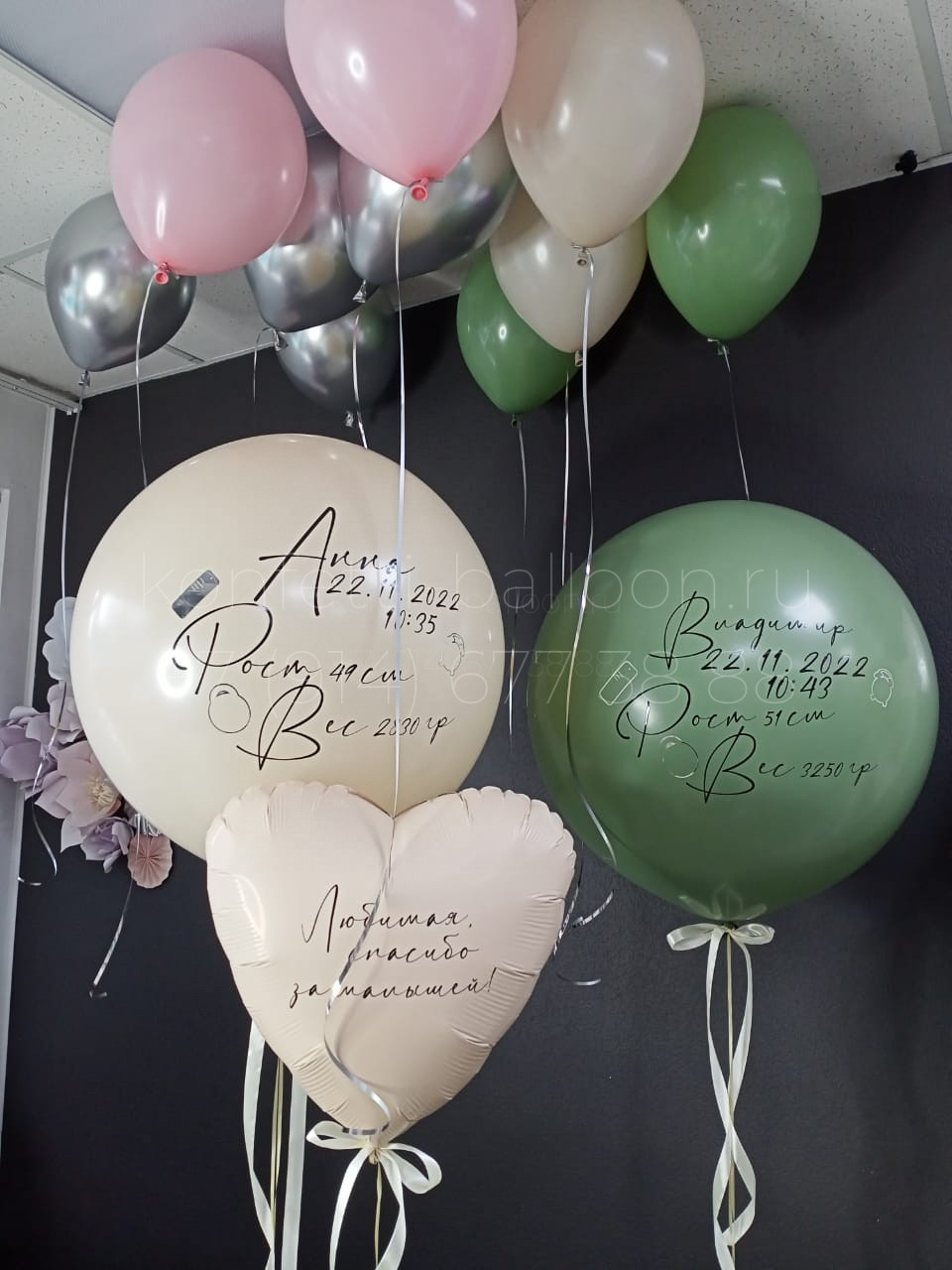 Композиция из гелиевых шаров на выписку двойни