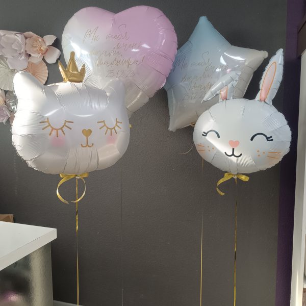 Композиция из гелиевых шаров на выписку двойни