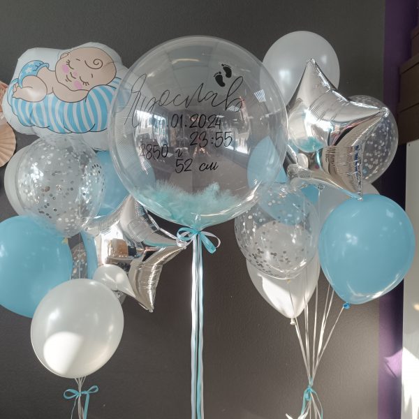 Композиция из гелиевых шаров на выписку из роддома