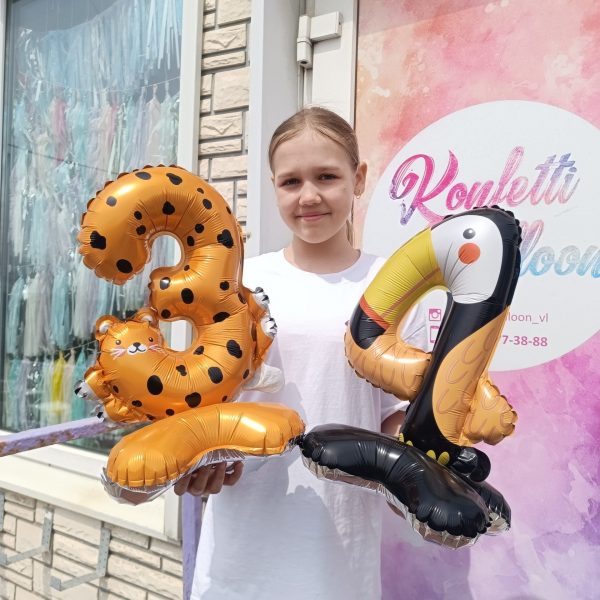 Мини цифра фольгированная в виде животного