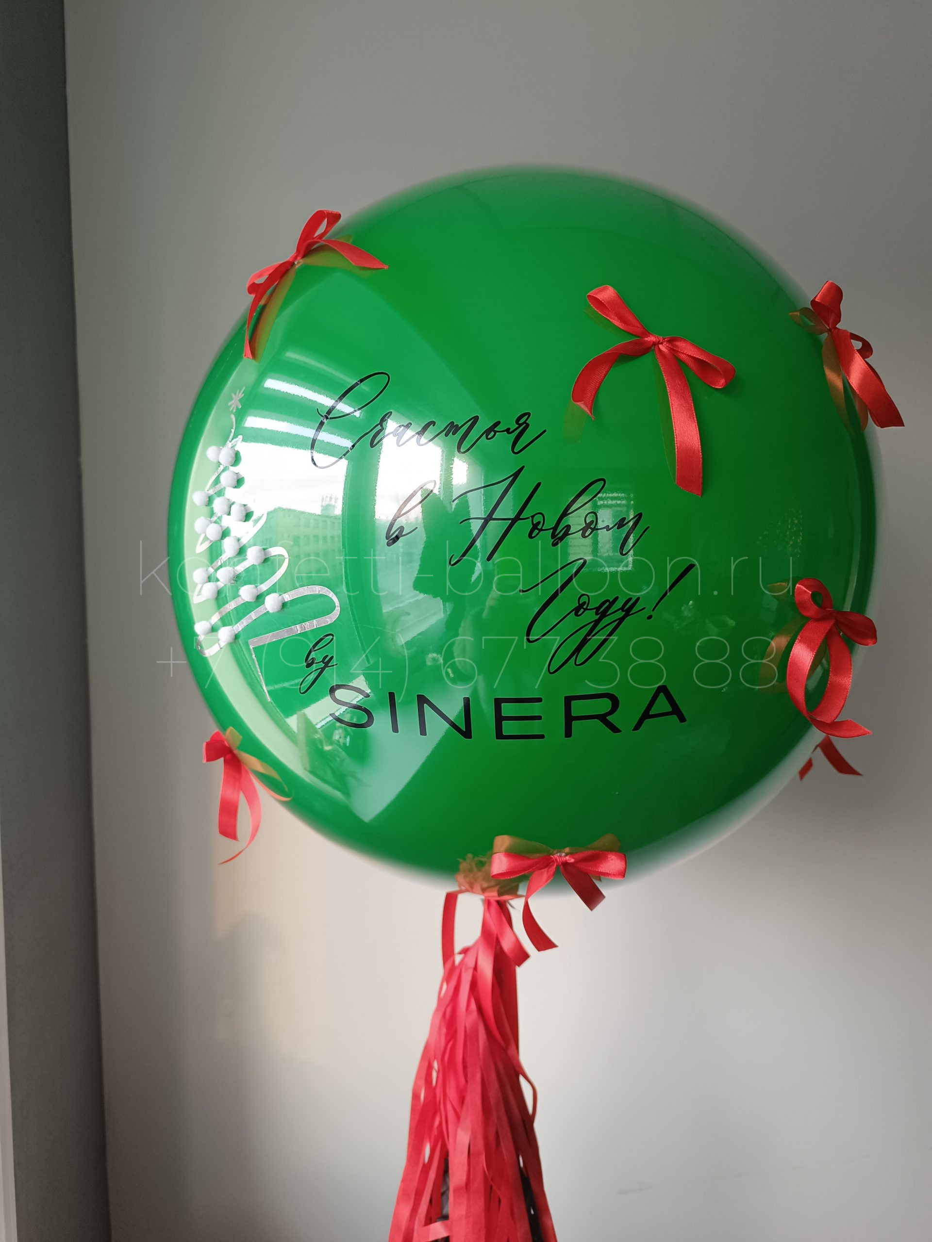 Шар гигант в стеклянной технике Новогодний с бантиками