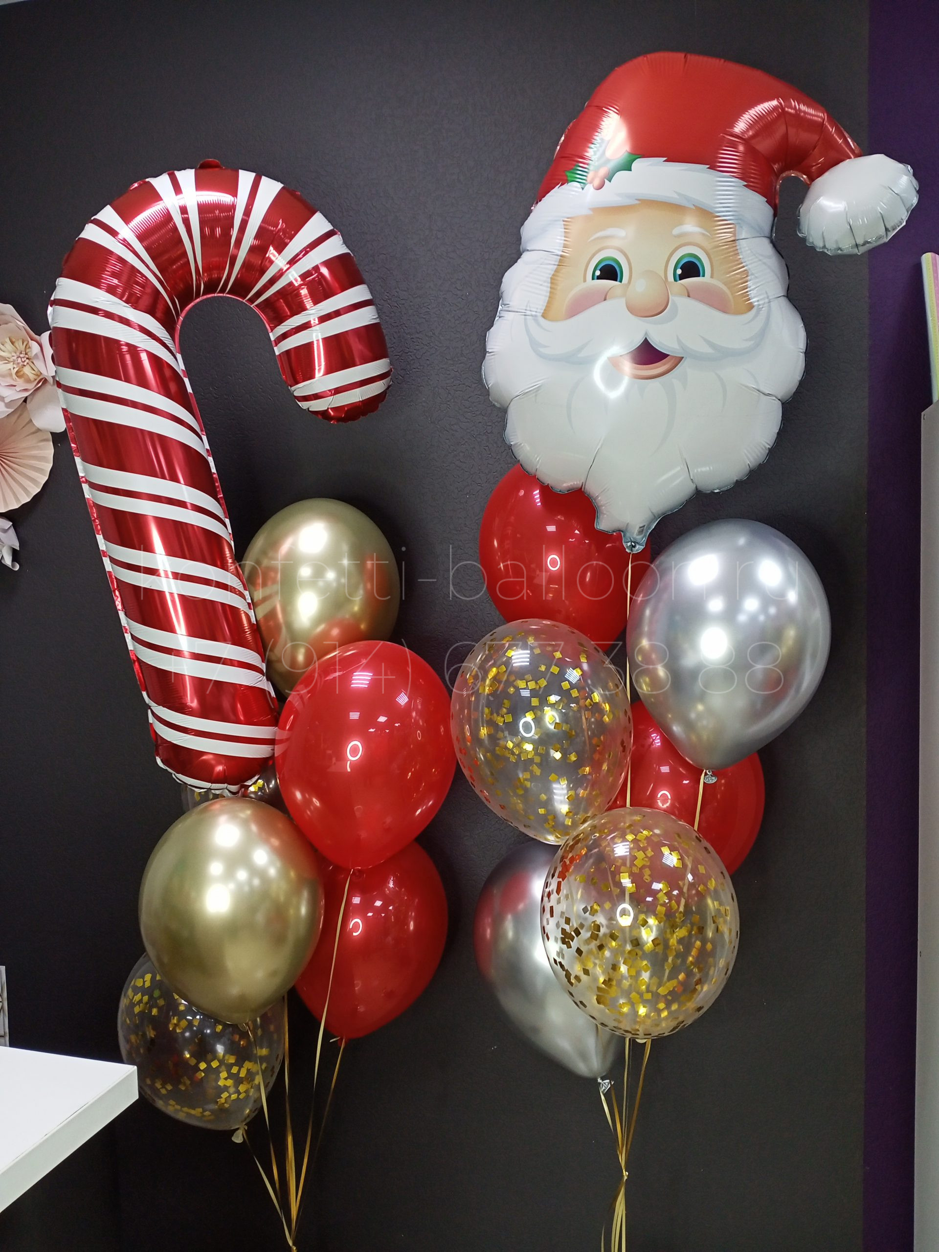 Композиция из гелиевых шаров с Дед Морозом и леденцом