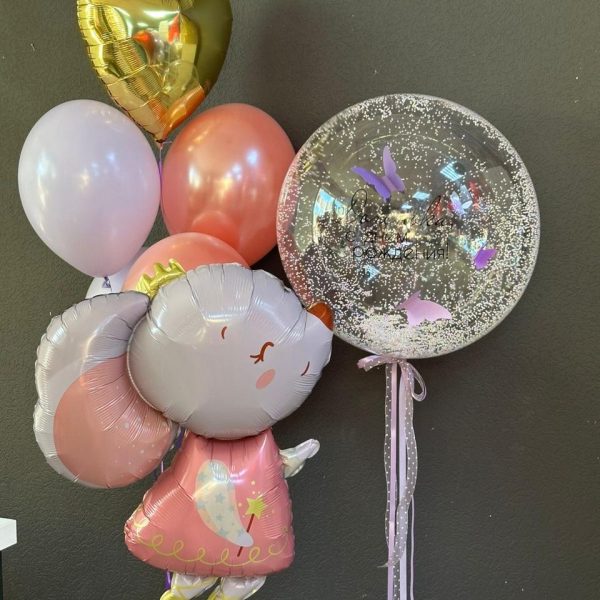 Композиция из гелиевых шаров с мышкой для девочки