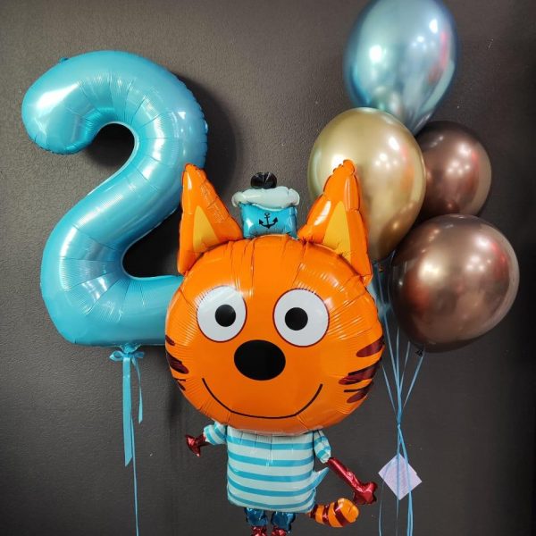 Композиция из гелиевых шаров на 2 года (Три кота)