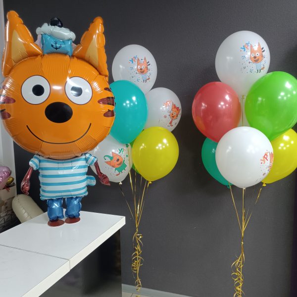 Композиция из гелиевых шаров 3 кота (три кота) Коржик