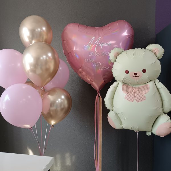 Композиция из гелиевых шаров на выписку из роддома