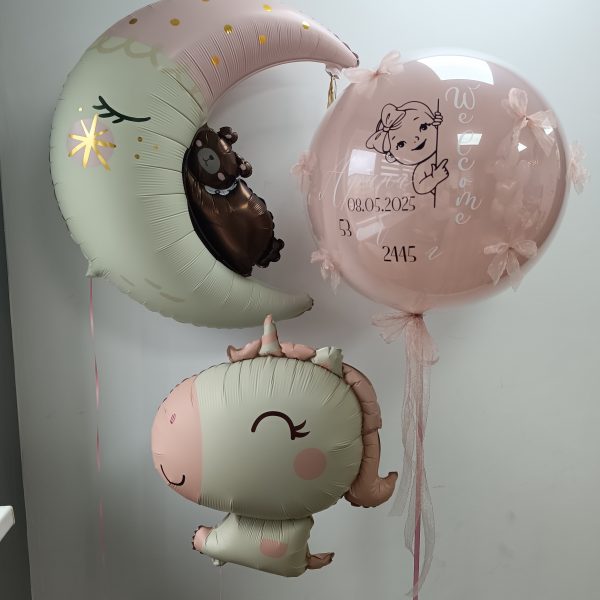 Композиция из гелиевых шаров на выписку из роддома