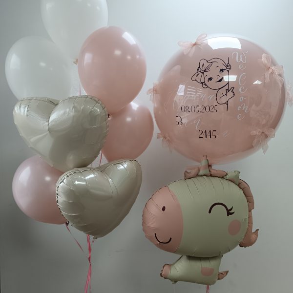 Композиция из гелиевых шаров на выписку из роддома