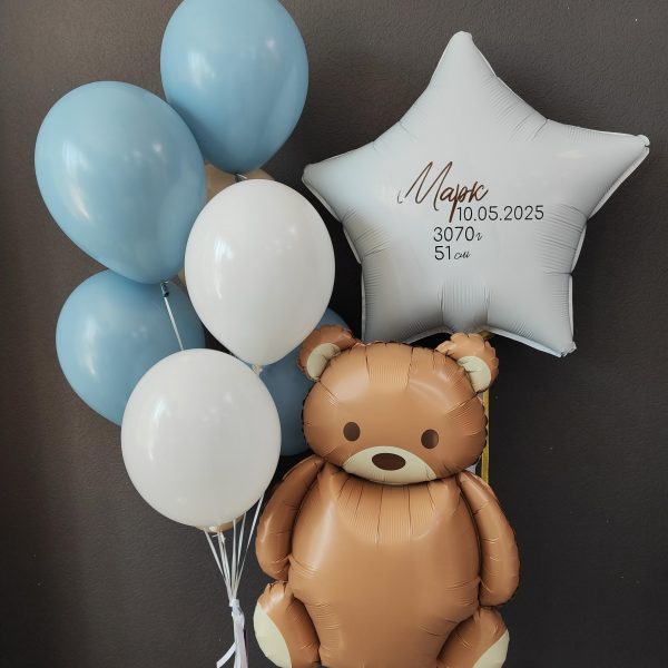 Композиция из гелиевых шаров на выписку из роддома