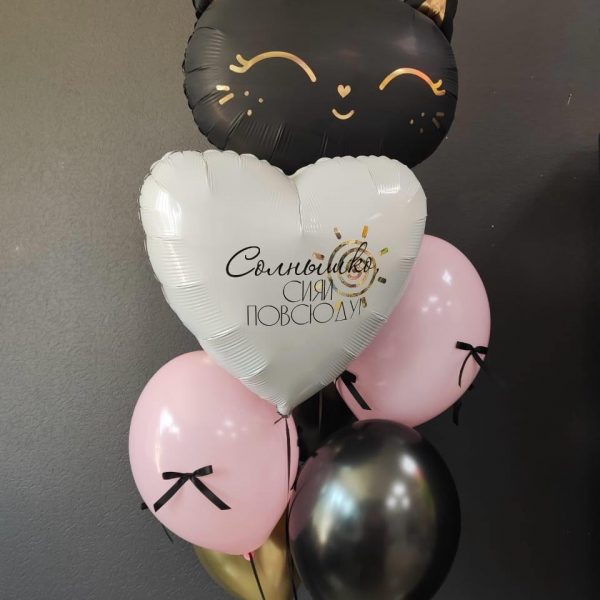 Композиция из гелиевых шаров с кошкой для девочки