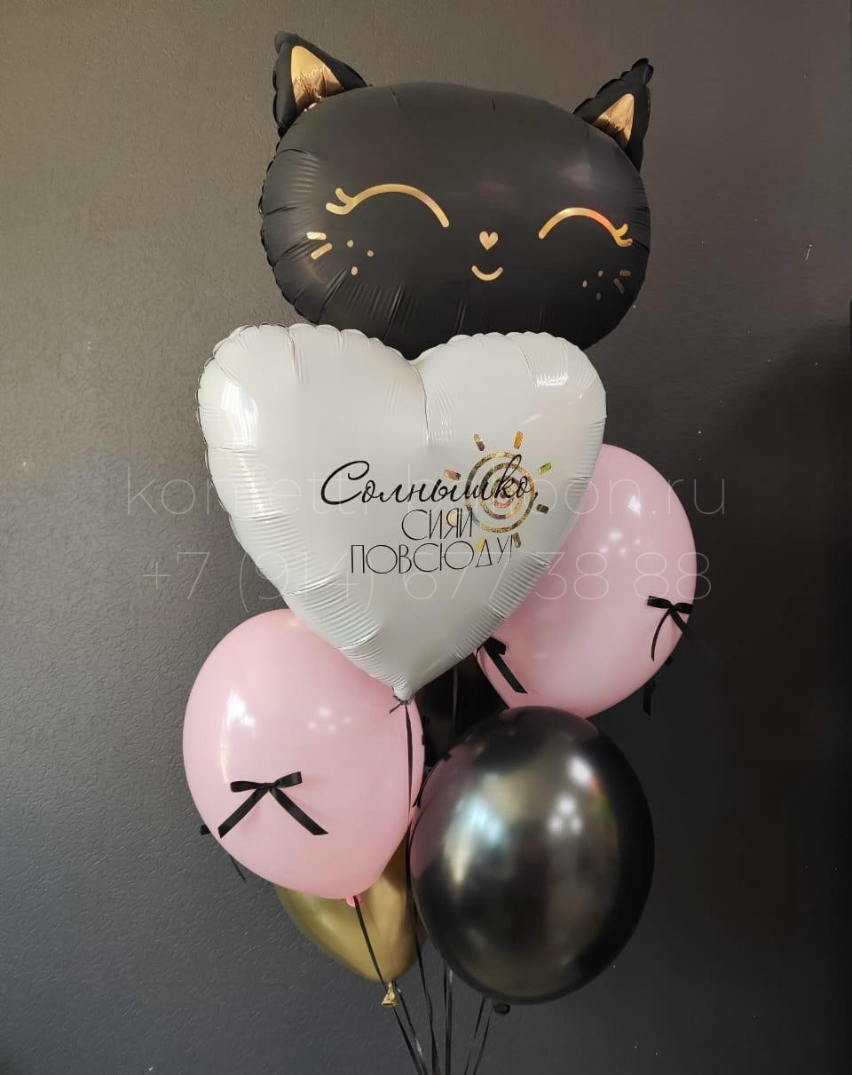 Композиция из гелиевых шаров с кошкой для девочки