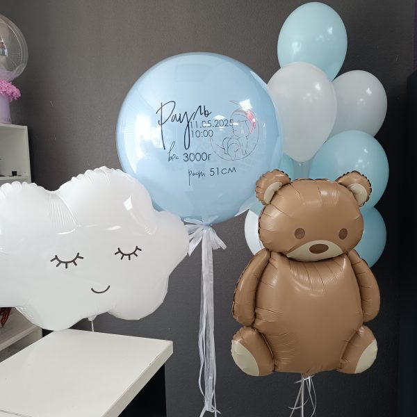 Композиция из гелиевых шаров на выписку из роддома