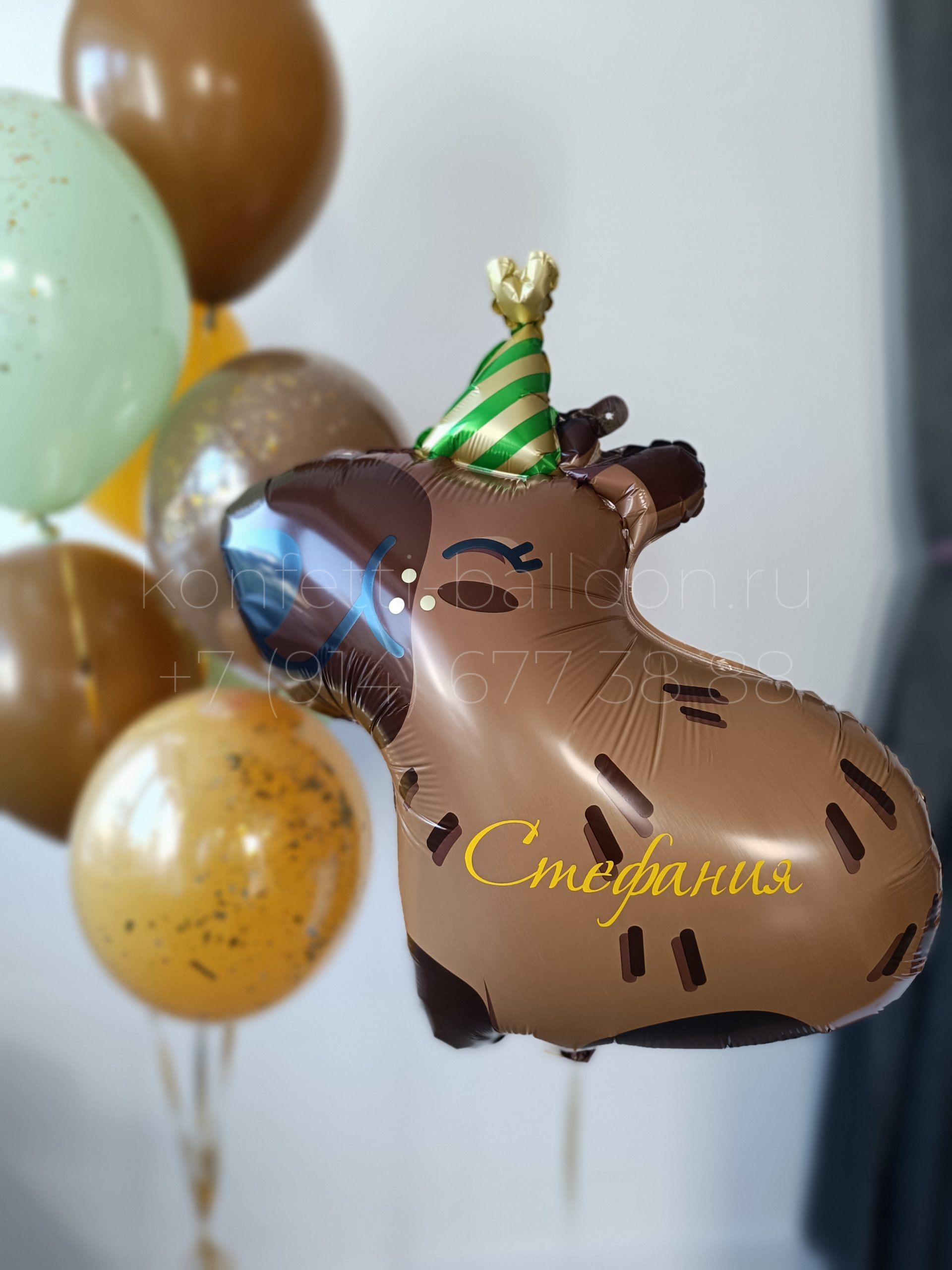 Композиция из гелиевых шаров для девочки с капибарой