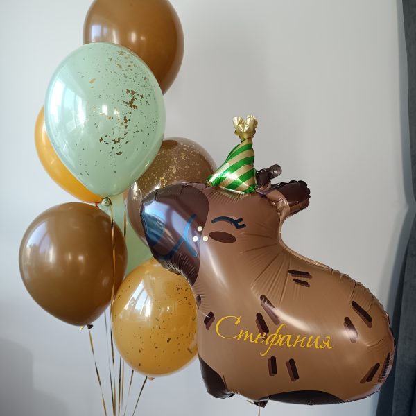 Композиция из гелиевых шаров для девочки с капибарой