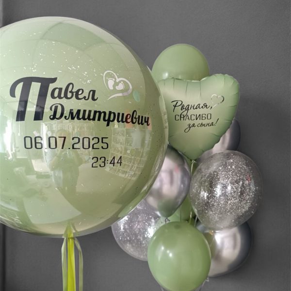 Композиция из гелиевых шаров на выписку из роддома