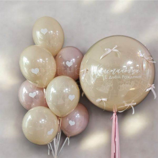 Композиция из гелиевых шаров в технике стекло для девочки