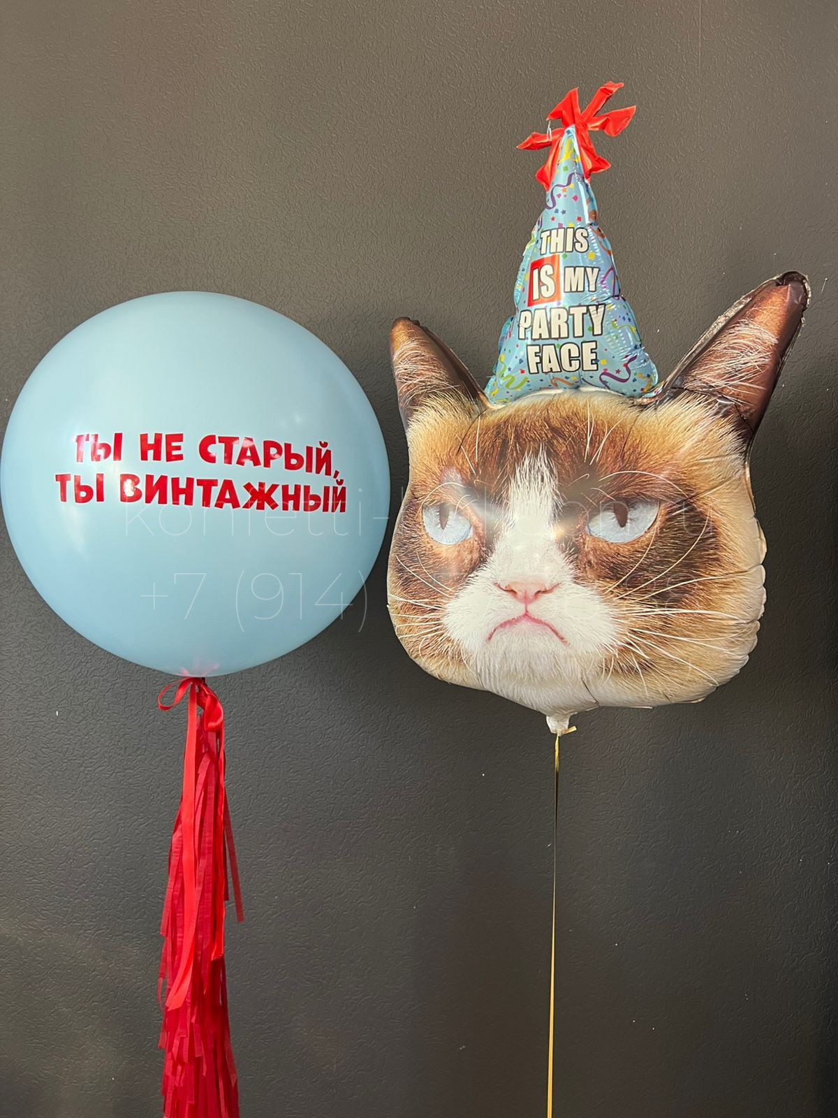 Композиция из гелиевых шаров с котом для мужчины