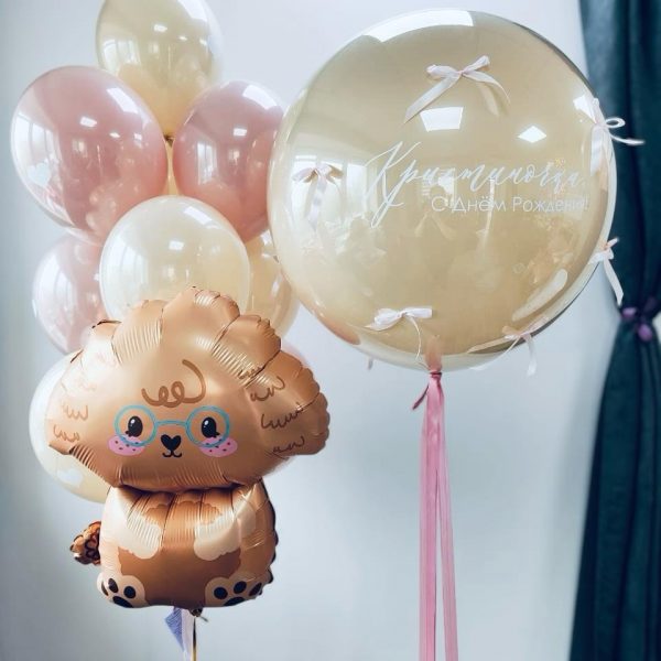 Композиция из гелиевых шаров с собачкой для девочки
