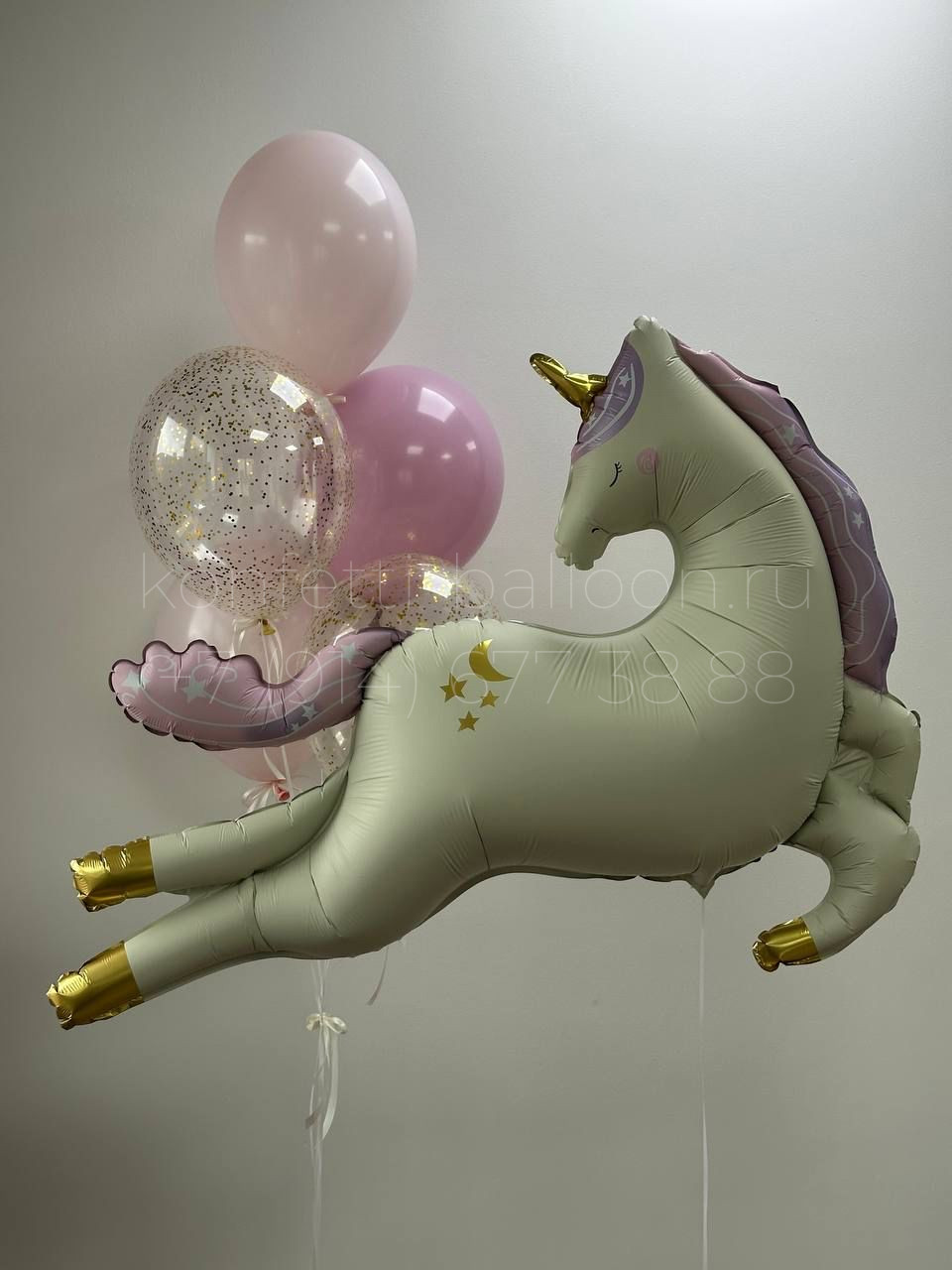 Композиция из гелиевых шаров с единорогом для девочки