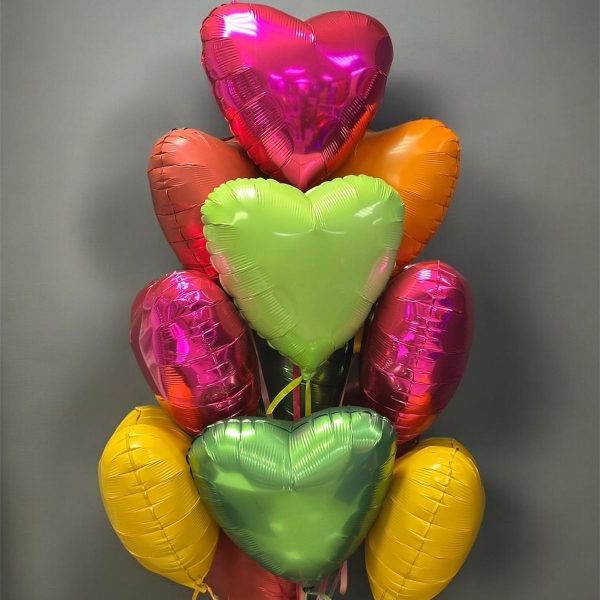 Композиция из гелиевых фольгированных сердец 12 шт