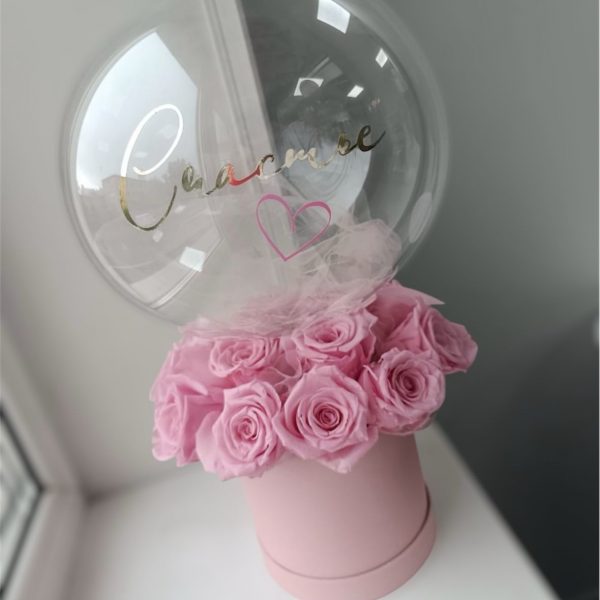 Средний бокс с розами с мини шаром Bubbles для девочки