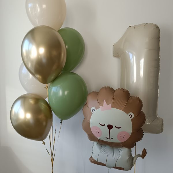 Композиция из гелиевых шаров со львом на 1 годик