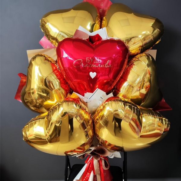 Крафтовый букет из фольгированных сердец размер XL