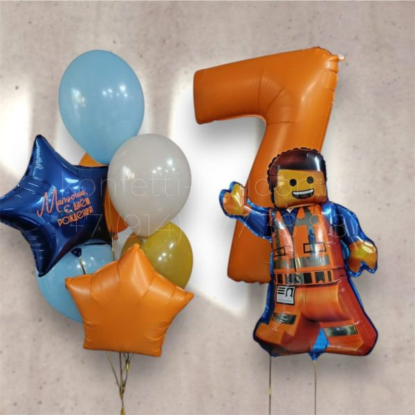 Композиция из гелиевых шаров Лего на 7 лет для мальчика