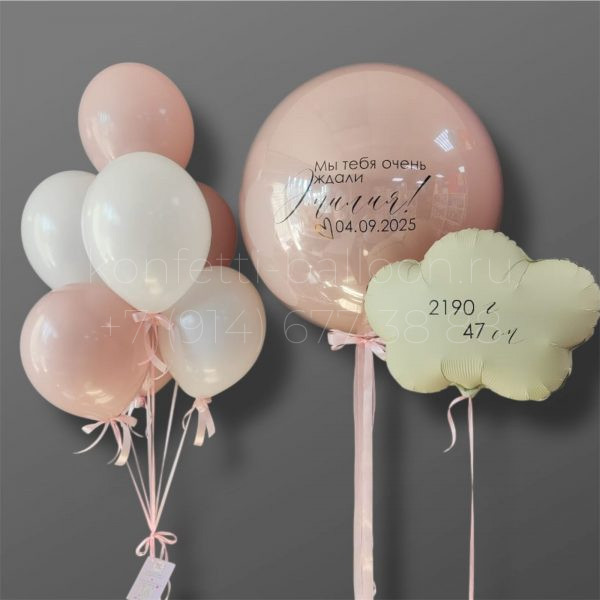 Композиция из гелиевых шаров на выписку из роддома