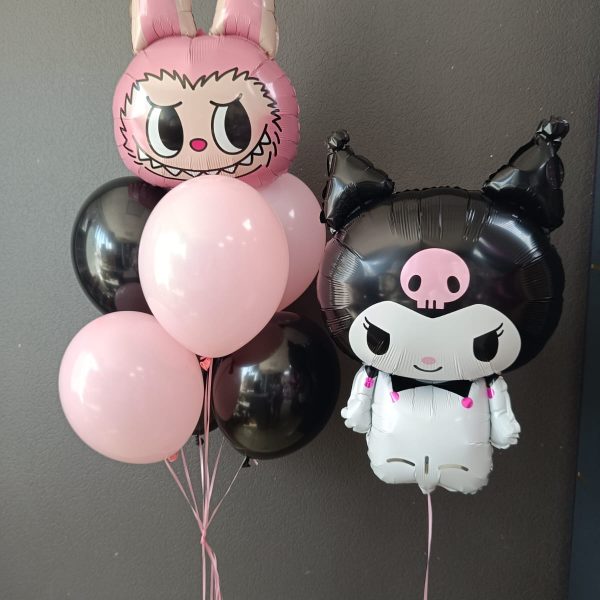 Композиция из гелиевых шаров Лабубу и Куроми для девочки
