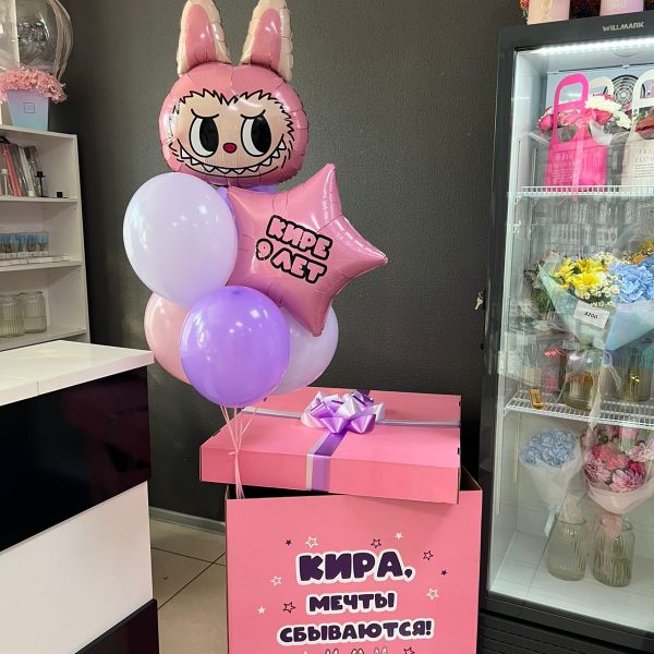 Коробка сюрприз с гелиевыми шарами Лабубу для девочки