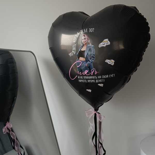Сердце гигант фольгированное с фото и надписью на 30 лет