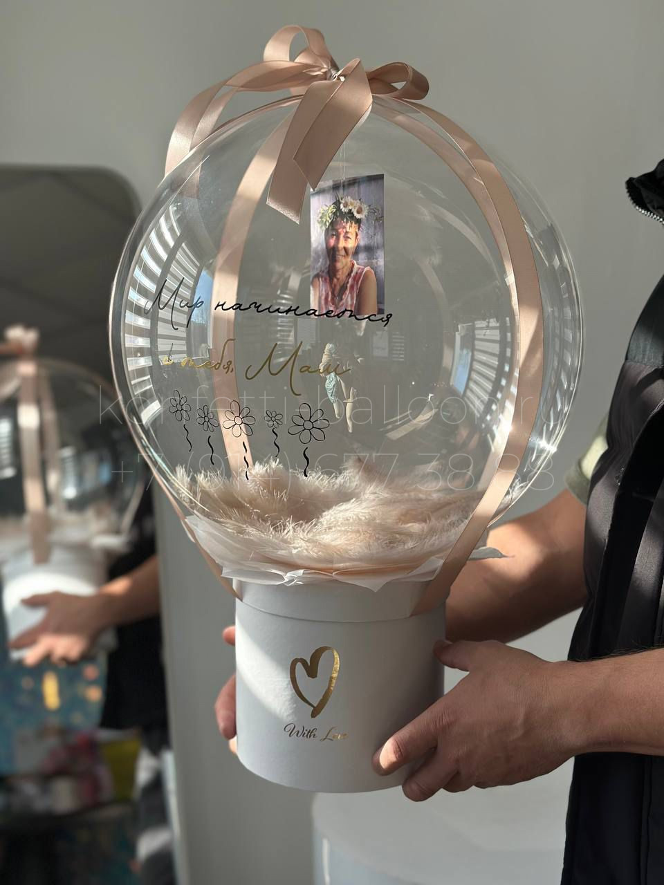 Бокс с шаром Bubbles и фото внутри с надписью для мамы