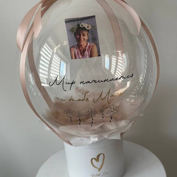 Бокс с шаром Bubbles и фото внутри с надписью для мамы